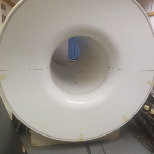 Large white circular scientific instrument bore – lab prop