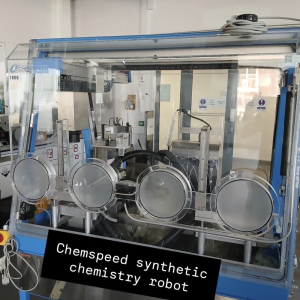 Chemspeed synthetic chemistry robot in a glass enclosure – hi-tech lab prop