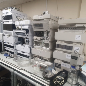 Stacked HPLC modules in storage at Robert Viola's Labship