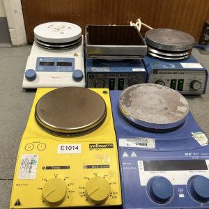 Yellow and blue hot plate stirrers – laboratory props