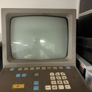 Vintage CRT terminal with keyboard – retro computing prop