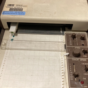 Vintage chart recorder with paper roll – retro lab prop